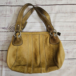 Y2K Fossil Olive Green Embossed Floral Leather Shoulder Bag Purse Boho
